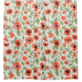 Orange Poppy Floral Wasserfarbmuster Duschvorhang