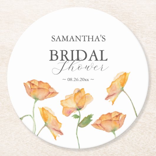 Orange Poppy Flower Drink Coasters Runder Pappuntersetzer (Vorderseite)