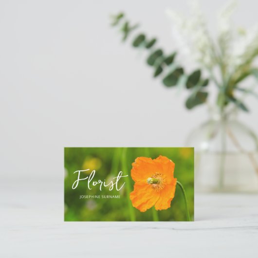 Orange Poppy Flower Summer Green Photo Florist Visitenkarte (Stehend Vorderseite)