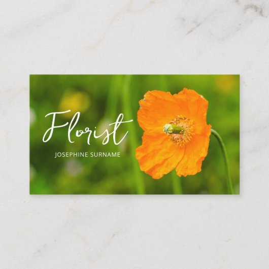 Orange Poppy Flower Summer Green Photo Florist Visitenkarte (Vorderseite)
