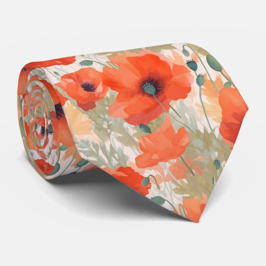 Orange Poppy Meadow Krawatte (Gerollt)