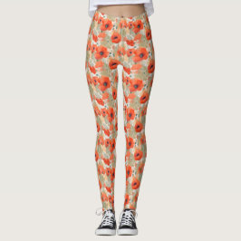Orange Poppy Meadow Leggings