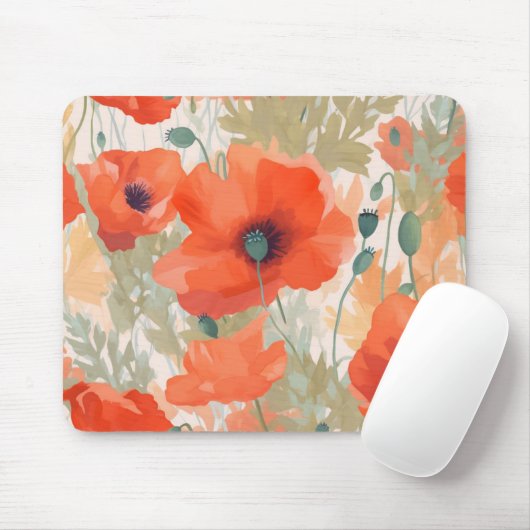 Orange Poppy Meadow Mousepad (Mit Mouse)