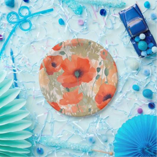 Orange Poppy Meadow Pappteller (Party)