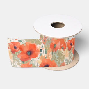 Orange Poppy Meadow Satinband