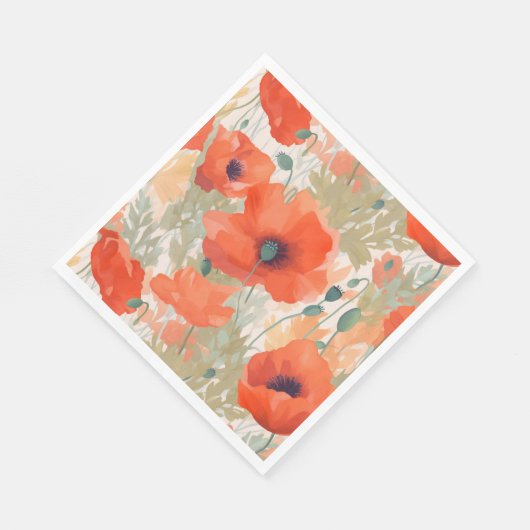Orange Poppy Meadow Serviette (Ecke)