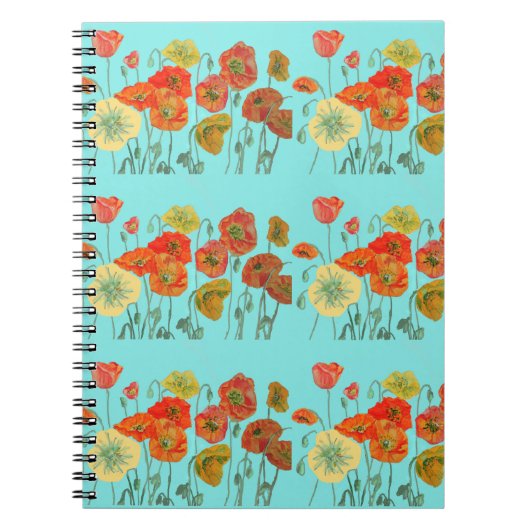 Orange Poppy Poppies Floral Blume Aqua Notebook Notizblock (Vorderseite)