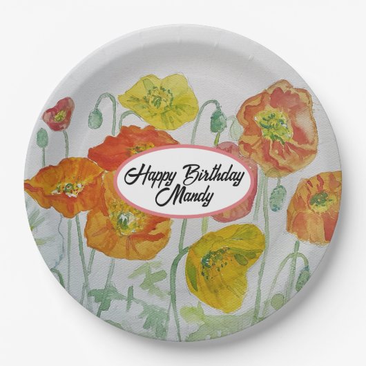 Orange Poppy Rose Blume Muster Party Platine Pappteller (Vorderseite)