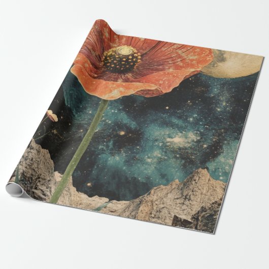 Orange Poppy Under Moonlight Geschenkpapier (Ungerollt)