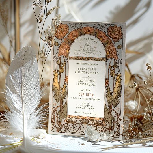 Orange Poppy Wedding Einladungen Art Nouveau Mucha