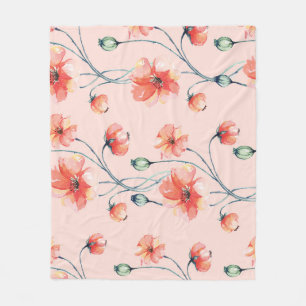 Orange Popy Watercolor: Vintages Blumendesign Fleecedecke