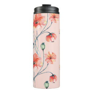 Orange Popy Watercolor: Vintages Blumendesign Thermosbecher