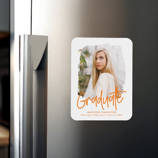 Orange | Preppy Script Foto Abschluss Magnet