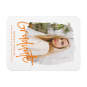Orange | Preppy Script Foto Abschluss Magnet (Horizontal)
