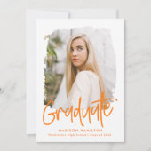 Orange | Preppy Script Foto Graduation Party Einladung (Vorderseite)