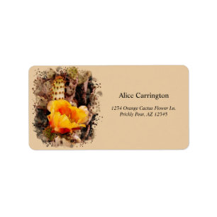 Orange Prickly Pear Cactus Blume Wasserfarbe Adressaufkleber
