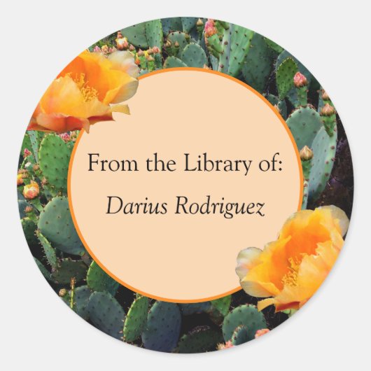 Orange Prickly Pear Cactus Design Buchzeichen Runder Aufkleber (Vorderseite)