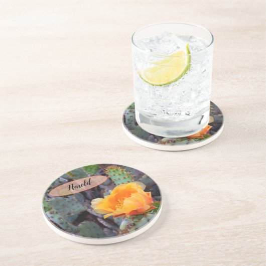 Orange Prickly Pear Opuntia Cactus Blume Foto Getränkeuntersetzer (Seite)