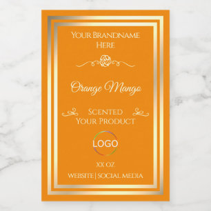 Orange-Produktlabel Gold-Rahmen mit Logo Lebensmitteletikett