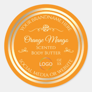 Orange-Produktlabel Gold-Rahmen mit Logo Runder Aufkleber