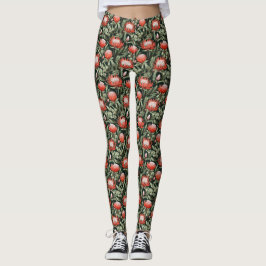 Orange Protea Floral All-Over-Print-Leggings Leggings