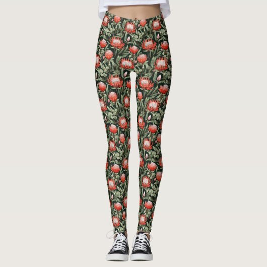 Orange Protea Floral All-Over-Print-Leggings Leggings (Vorderseite)