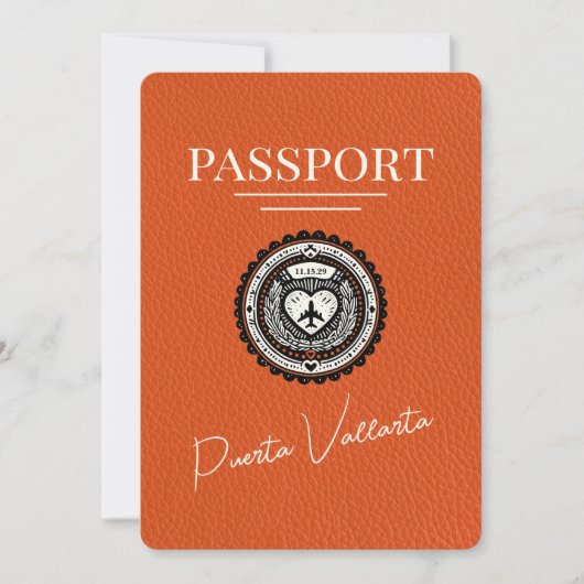 Orange Puerta Vallarta Passport Save The Date (Vorderseite)