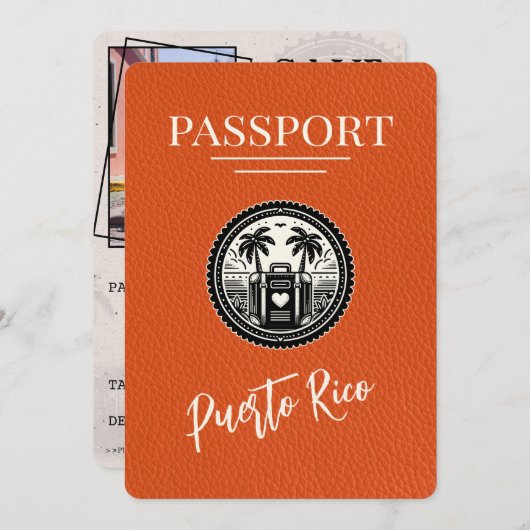 Orange Puerto Rico Passport Save The Date (Vorne/Hinten)