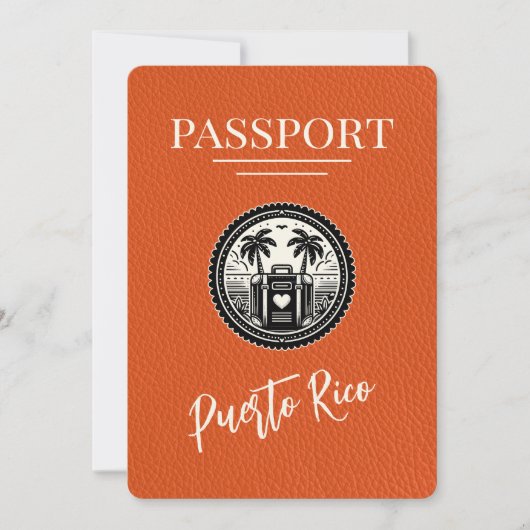 Orange Puerto Rico Passport Save The Date (Vorderseite)