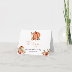 Orange Pumpe in der Liebe Baby Shower gefaltet Dankeskarte