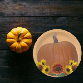 Orange Pumpkin and Sunflowers Thanksgiving   Pappteller