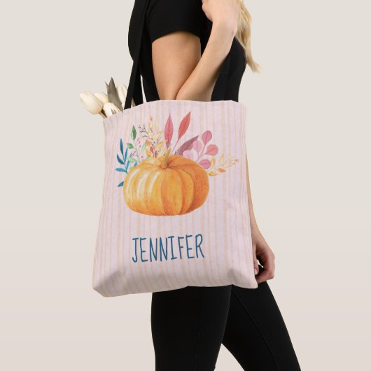 Orange Pumpkin auf rosa und goldene Streifen Custo Tasche (Von Nahem)