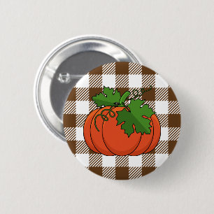 Orange Pumpkin auf weißbraunes, kariertes Muster Button