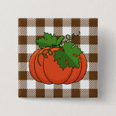 Orange Pumpkin auf weißbraunes, kariertes Muster Button (Vorderseite)