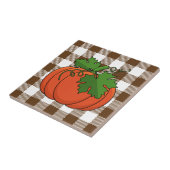 Orange Pumpkin auf weißbraunes, kariertes Muster Fliese (Seite)