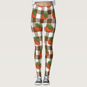Orange Pumpkin auf weißbraunes, kariertes Muster Leggings