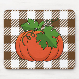 Orange Pumpkin auf weißbraunes, kariertes Muster Mousepad