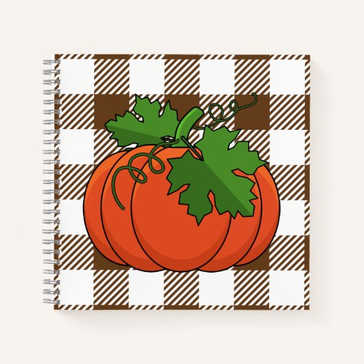 Orange Pumpkin auf weißbraunes, kariertes Muster Notizblock (Vorderseite)