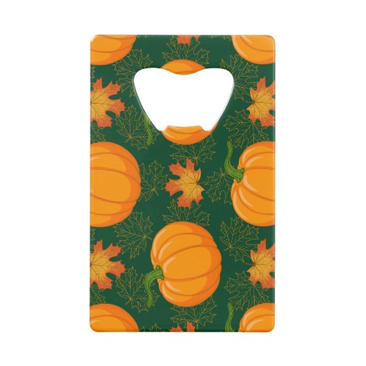 Orange Pumpkin Autumn Leaves Muster Geldbeutel Flaschenöffner (Vorderseite)