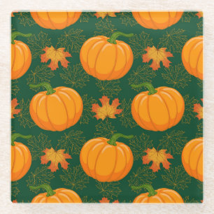 Orange Pumpkin Autumn Leaves Muster Glasuntersetzer