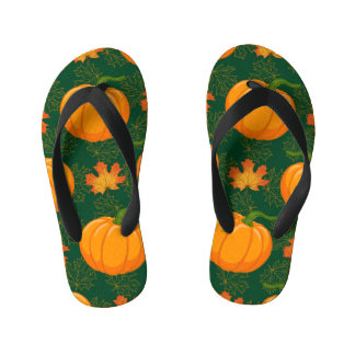 Orange Pumpkin Autumn Leaves Muster Kinderbadesandalen