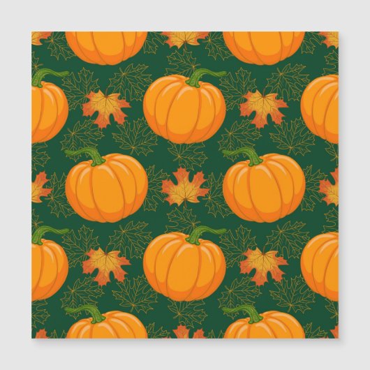 Orange Pumpkin Autumn Leaves Muster Magnetkarte (Vorderseite)