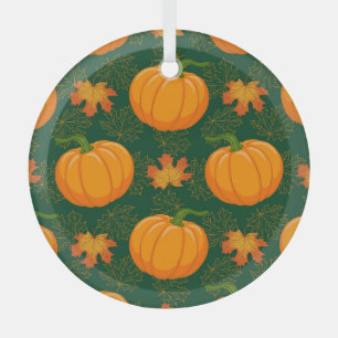 Orange Pumpkin Autumn Leaves Muster Ornament Aus Glas