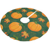 Orange Pumpkin Autumn Leaves Muster Polyester Weihnachtsbaumdecke (Schrägansicht)