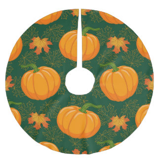 Orange Pumpkin Autumn Leaves Muster Polyester Weihnachtsbaumdecke
