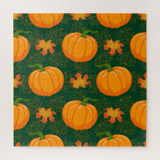 Orange Pumpkin Autumn Leaves Muster Puzzle