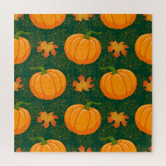 Orange Pumpkin Autumn Leaves Muster Puzzle (Vertikal)