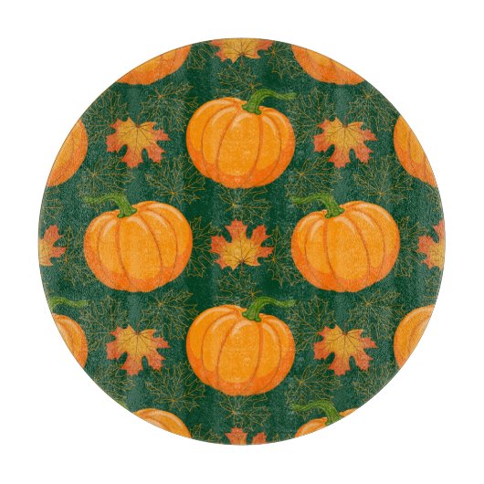 Orange Pumpkin Autumn Leaves Muster Schneidebrett (Vorderseite)