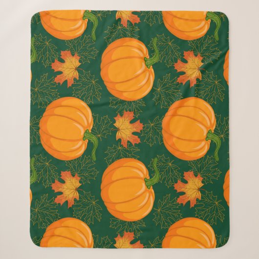 Orange Pumpkin Autumn Leaves Muster Sherpadecke (Vorderseite)