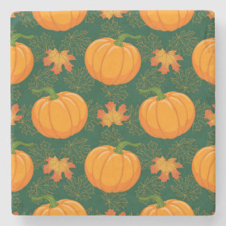 Orange Pumpkin Autumn Leaves Muster Steinuntersetzer
